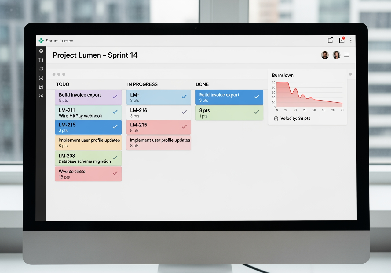 Internal scrum sprint board. Custom · TS