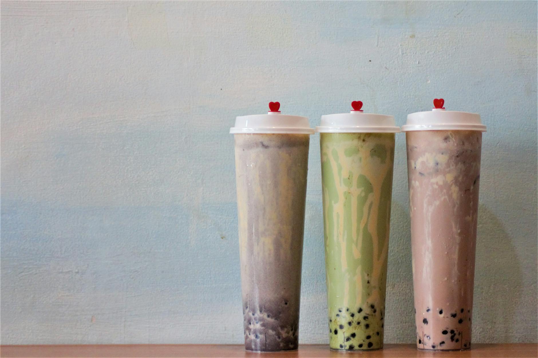 Colourful Boba Lane bubble tea drinks lined up