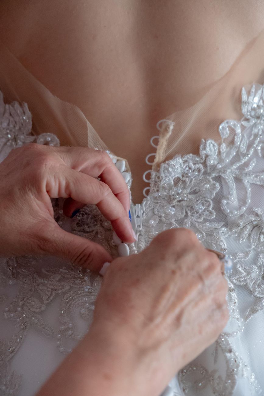 Rina — a column with cape gown in beaded satin