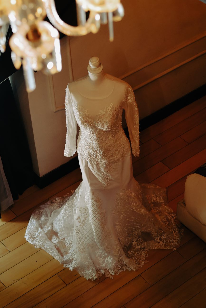 Vienna — a fit-and-flare gown in sequinned crepe