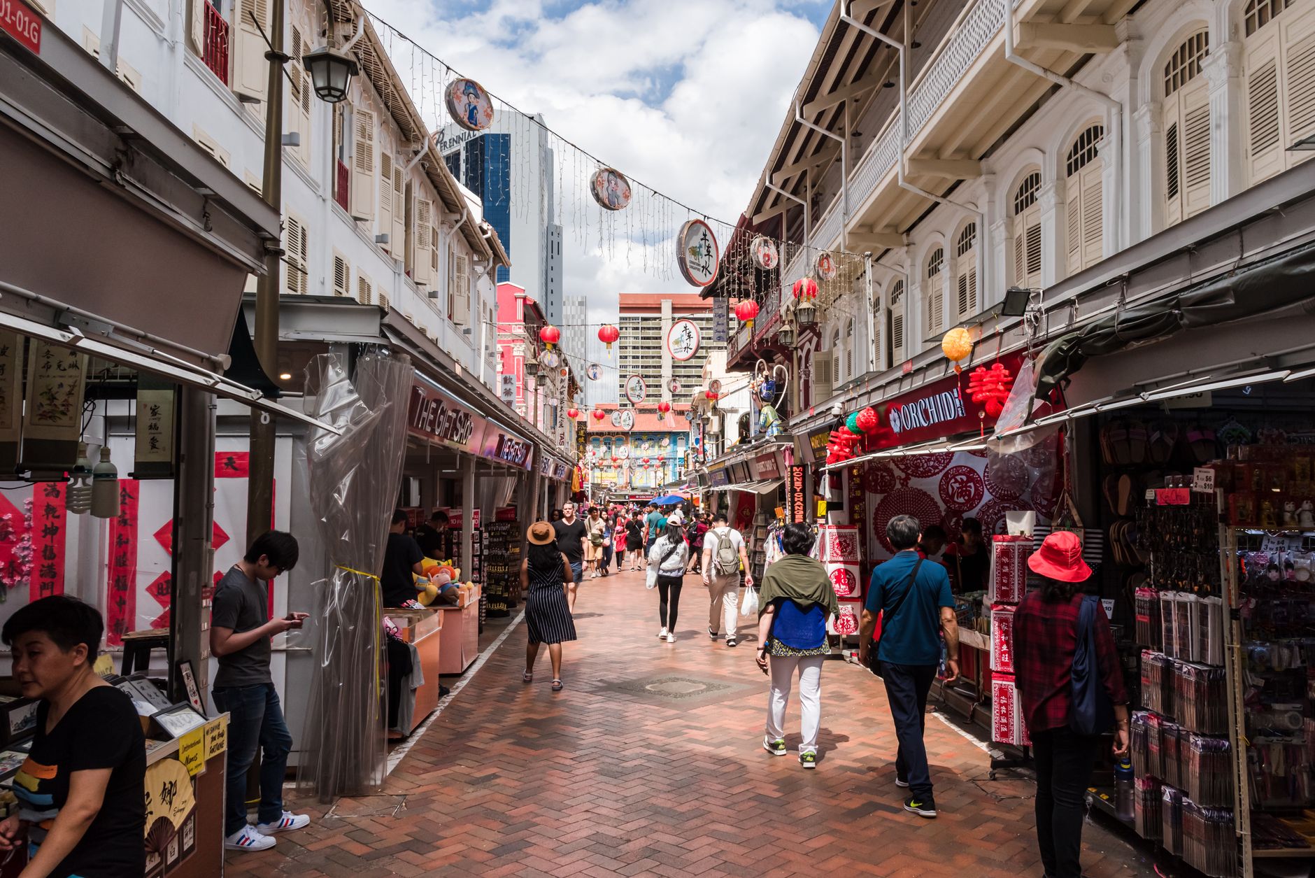 A heritage shophouse street in the Telok Ayer conservation district, Singapore