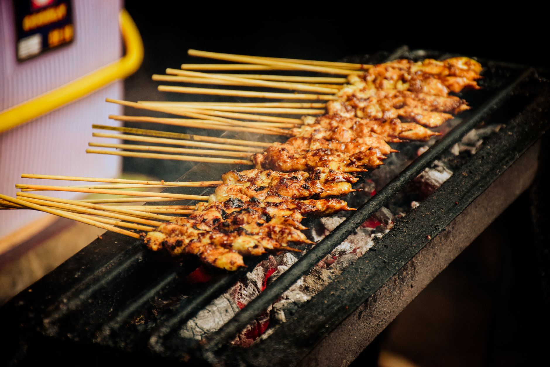 Charcoal satay in Kampong Glam that smells like the weekend — Kampong Glam evening stall, Bugis / Kampong Glam