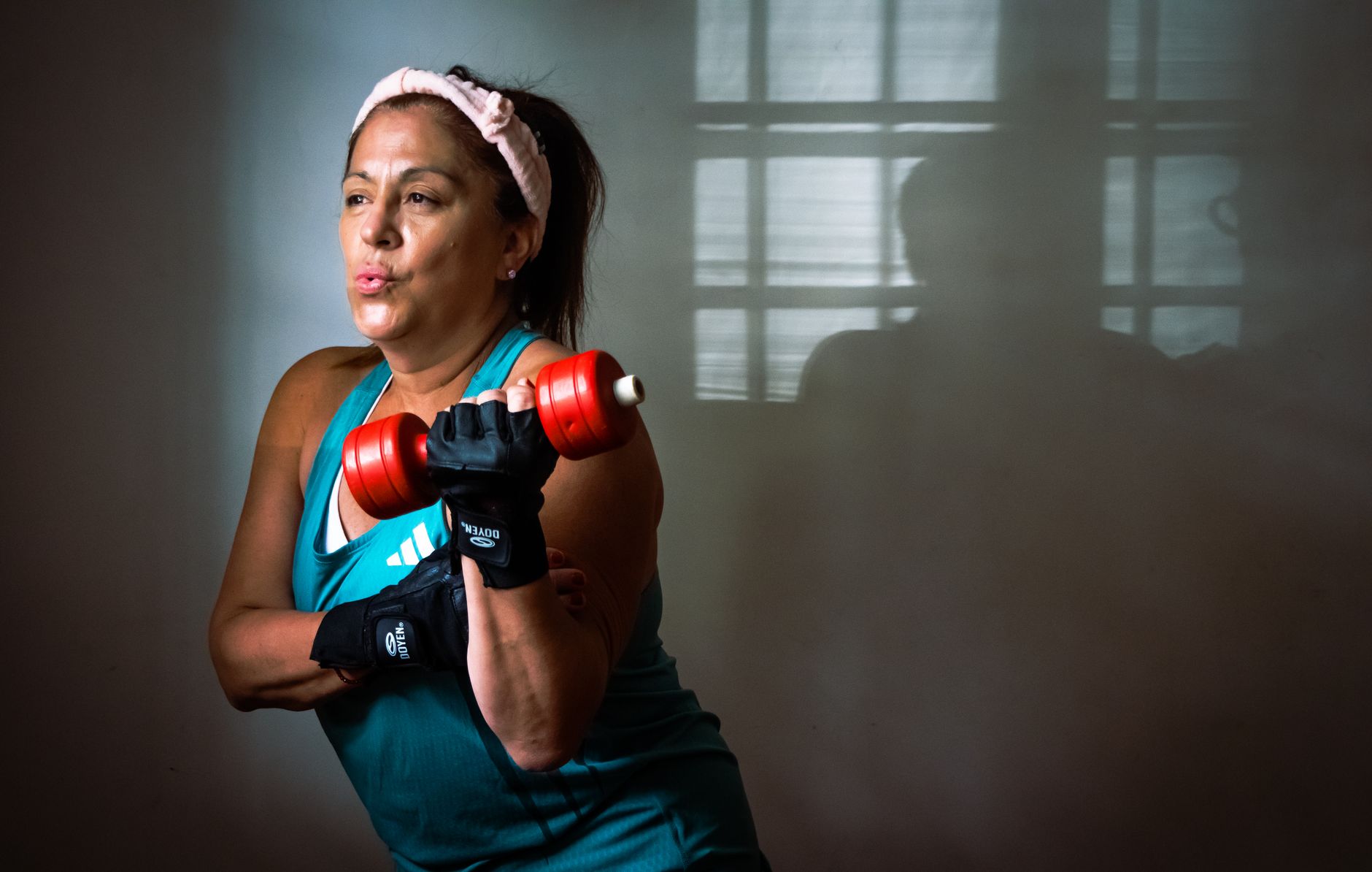 A determined client mid-workout