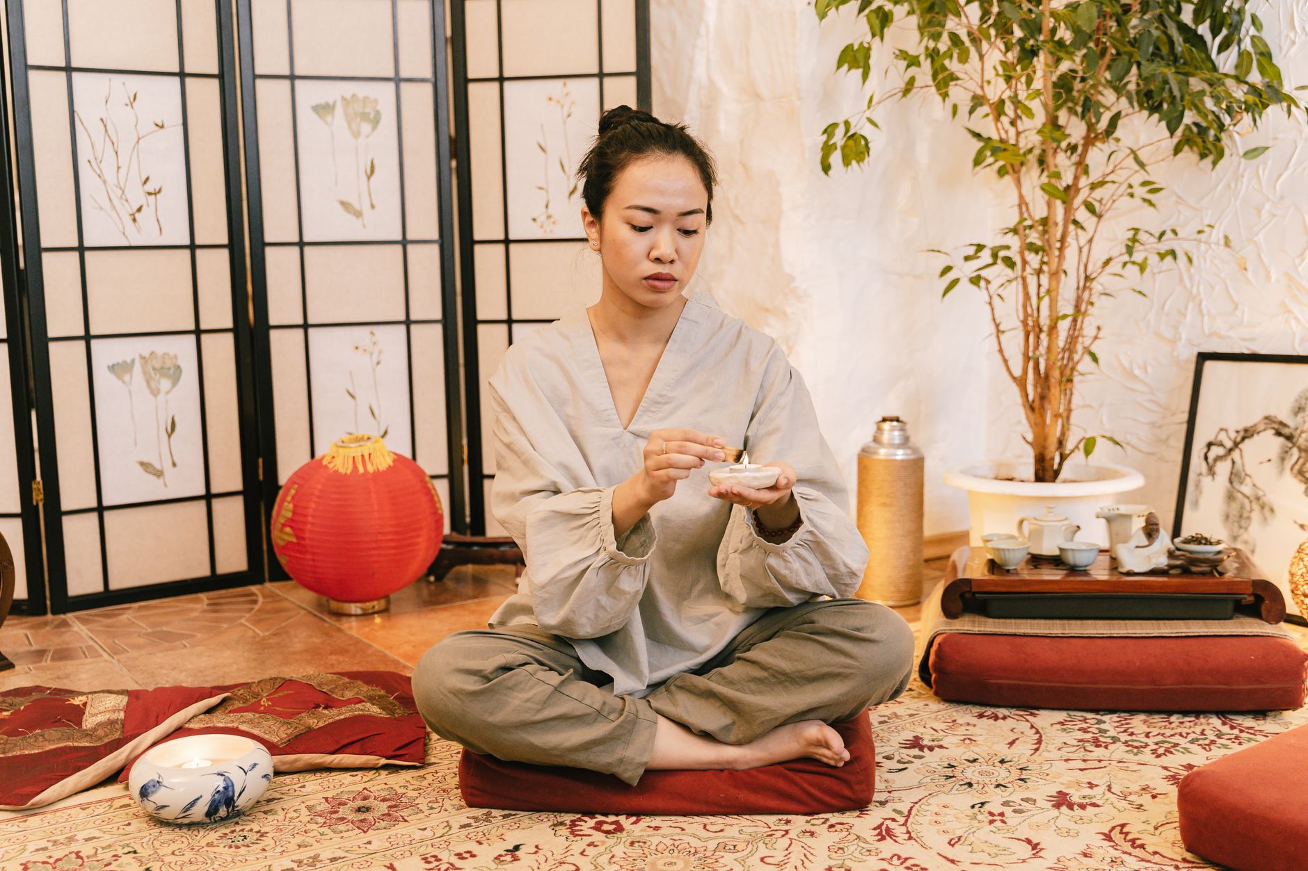A calm moment of meditation at Sukha Yoga, Singapore