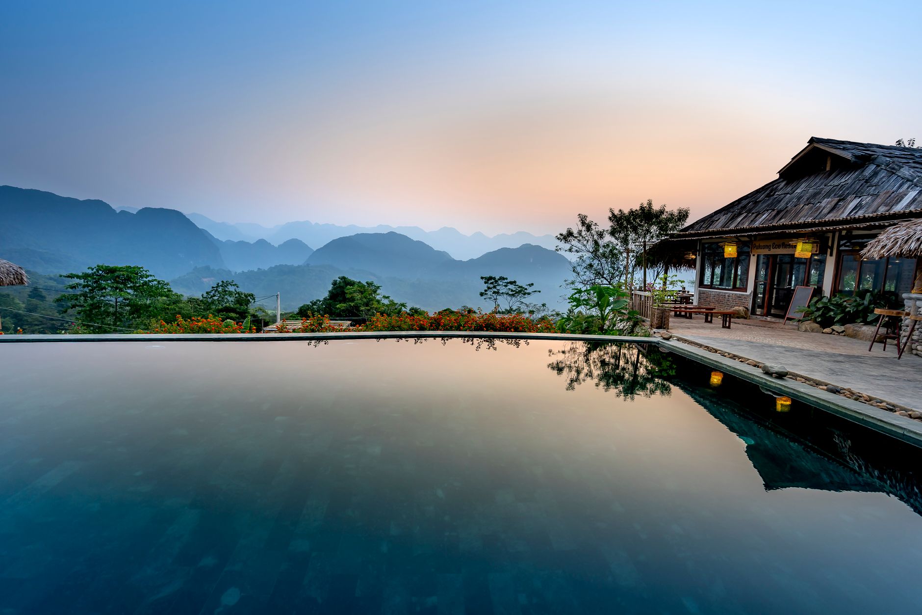 A Tinggal villa terrace at golden hour