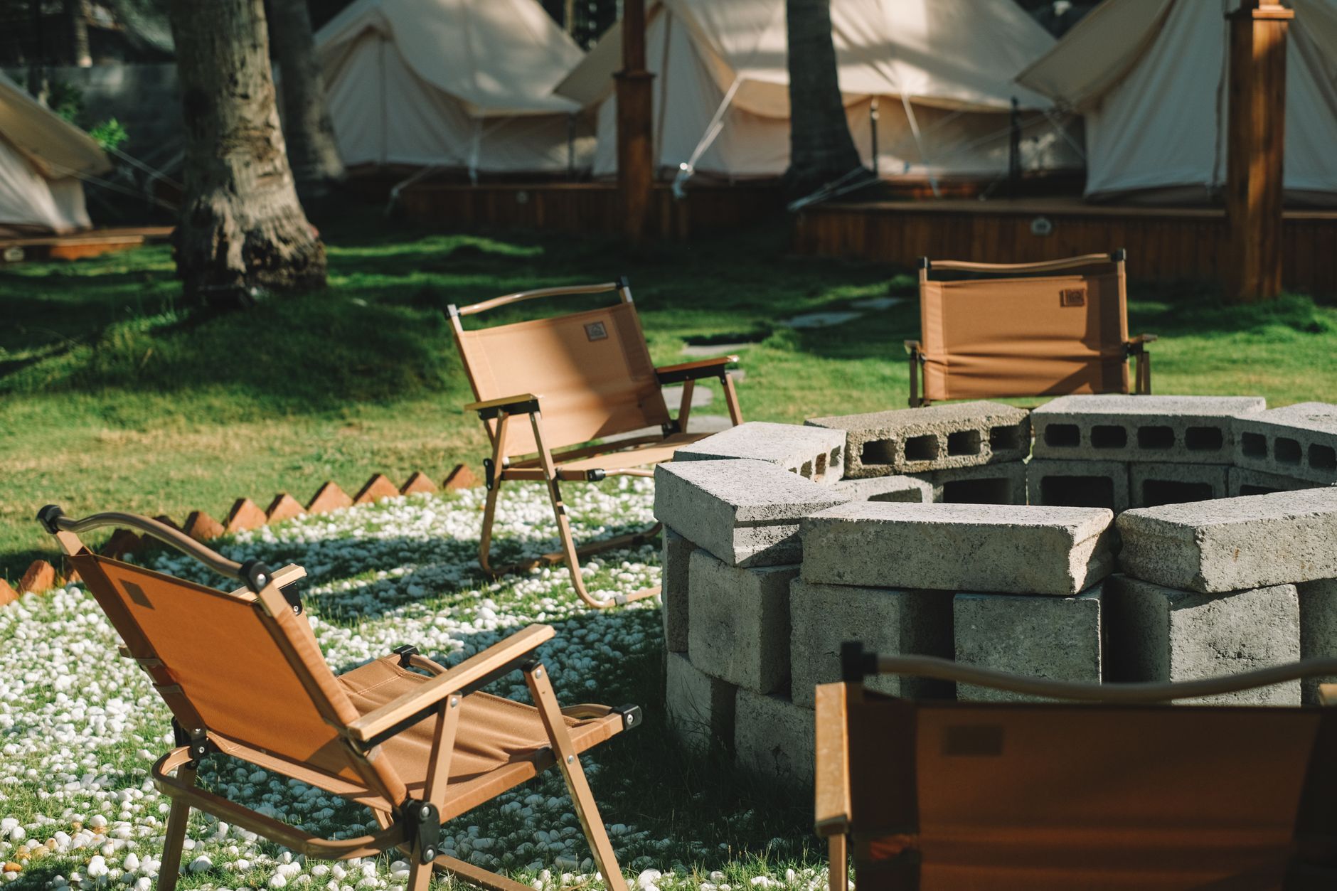 The communal firepit after dark
