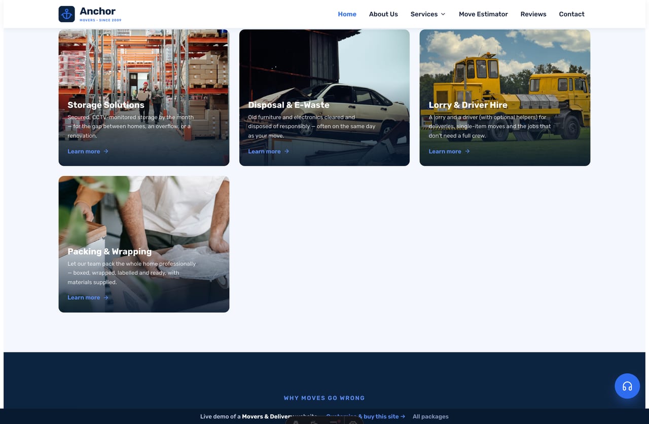 The navy numbered challenges band on the Anchor homepage — the three moving frustrations the company designed out
