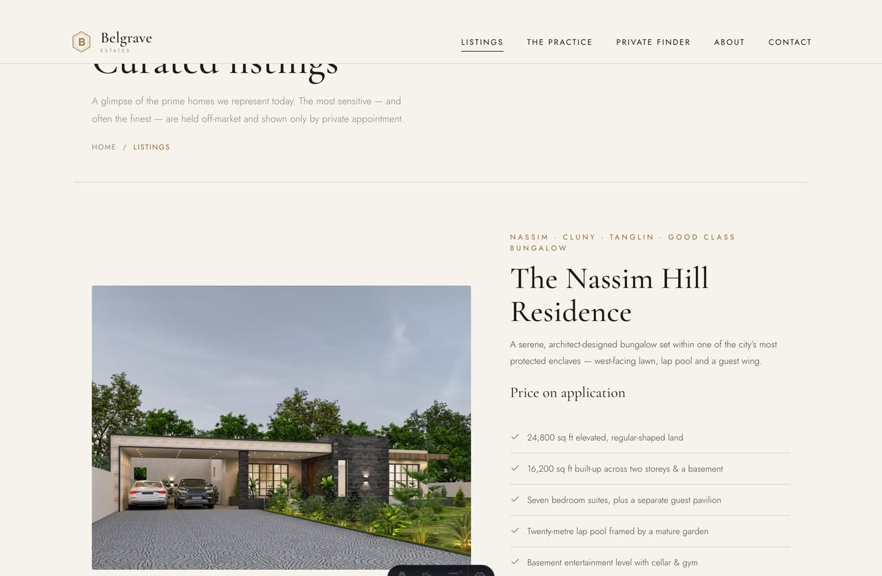 Curated listings index on a Singapore Good Class Bungalow property website