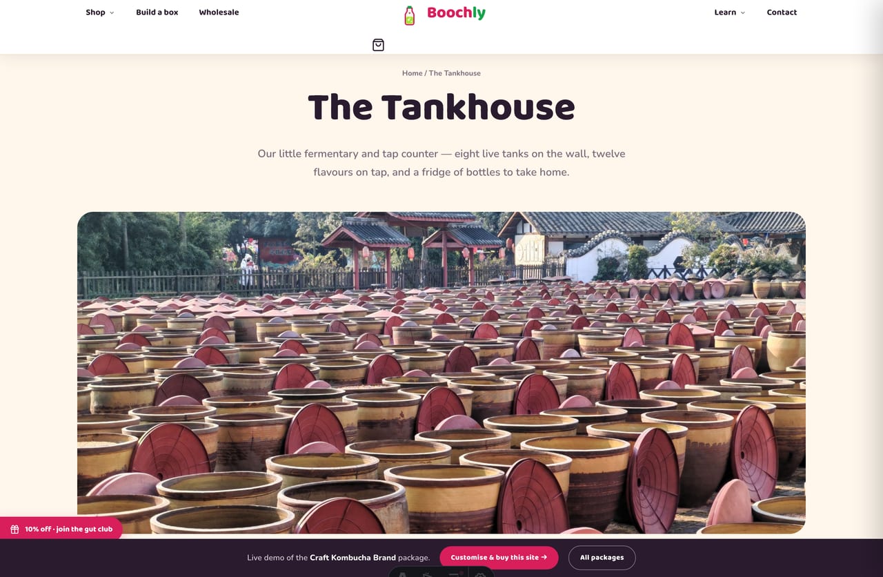 The Tankhouse taproom page on the Boochly Singapore kombucha demo
