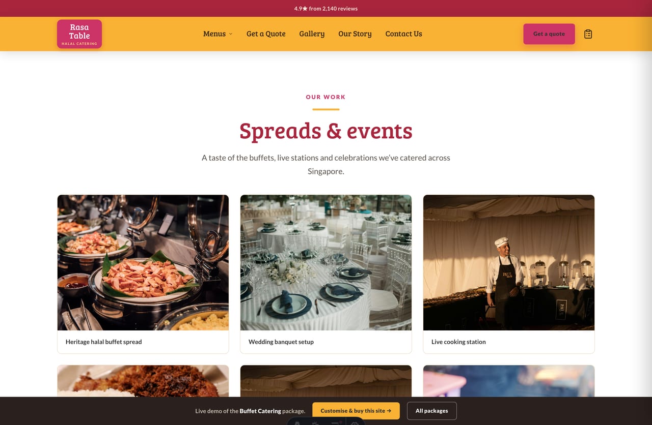 Event and spread photo gallery on the Singapore halal catering website demo