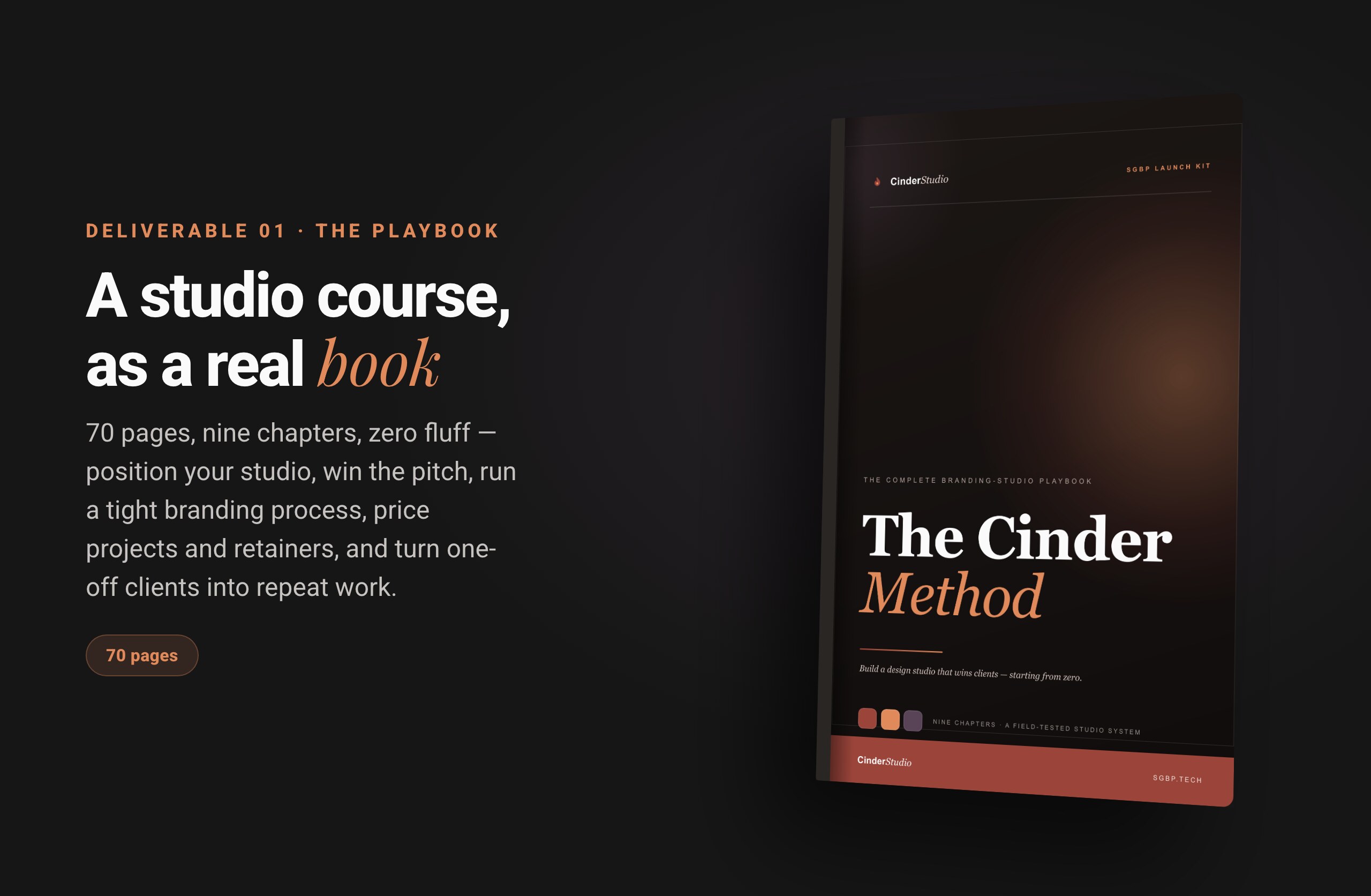 The Cinder Method playbook shown as a printed book