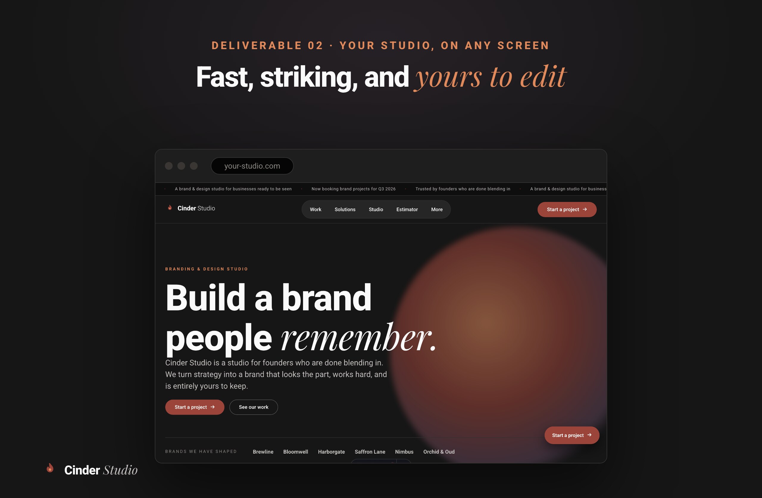 The included graphic-design studio portfolio website homepage shown in a desktop browser