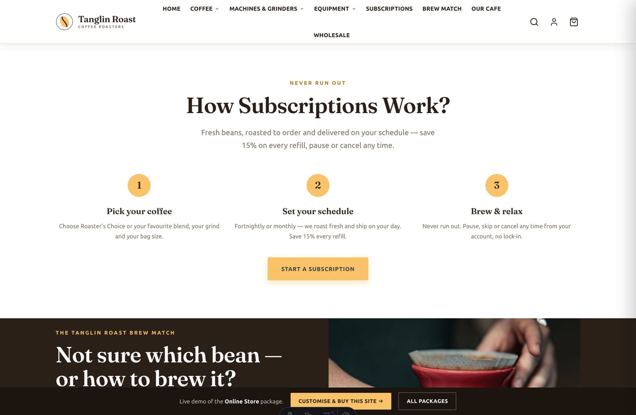 Roasted-fresh, specialty-grade and traceable trust block on a Singapore coffee roaster homepage