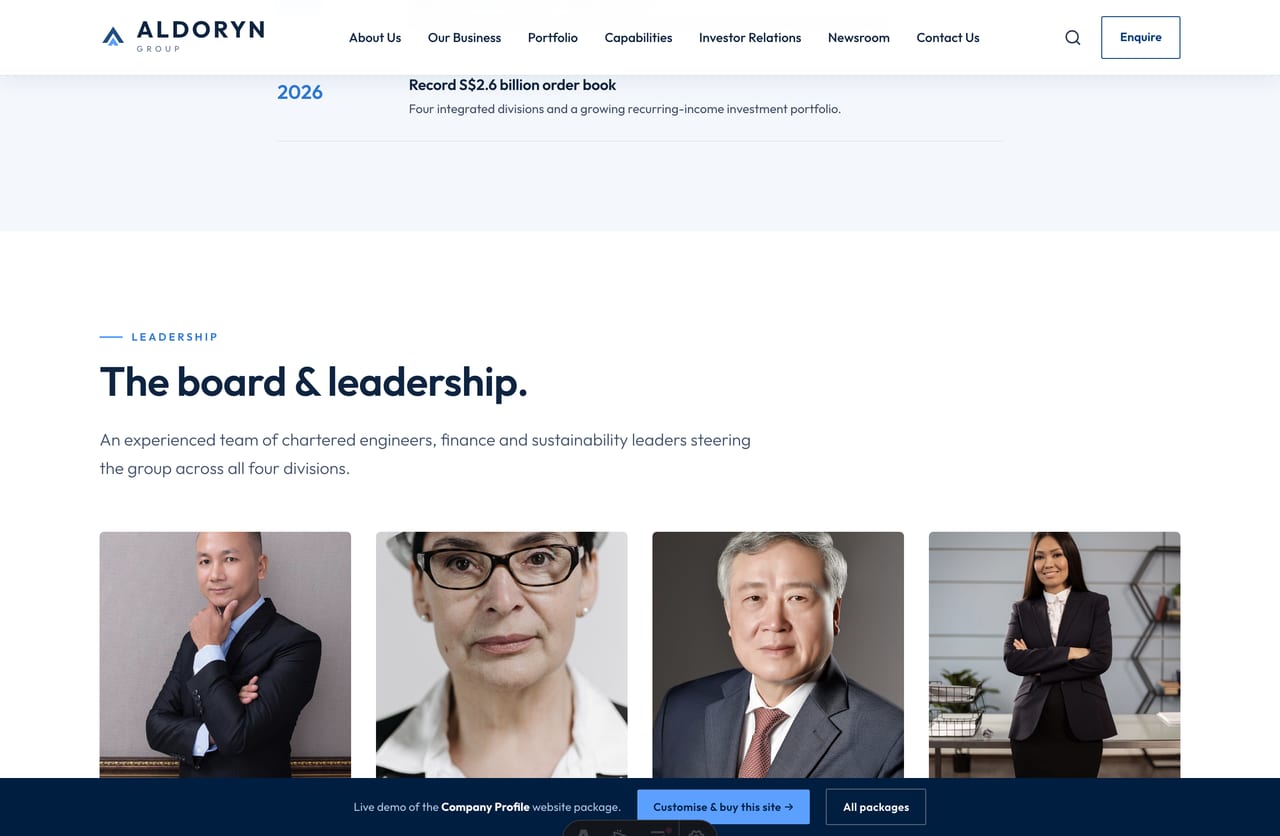 Investor relations and newsroom section on an SGX-listed-style corporate group website