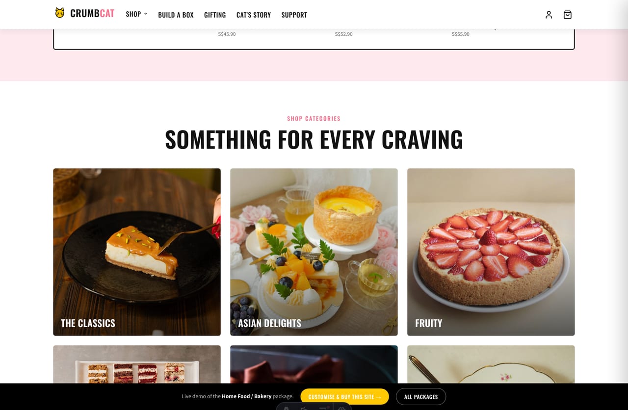 Halal-certified, handcrafted and islandwide-delivery trust section on the bakery homepage