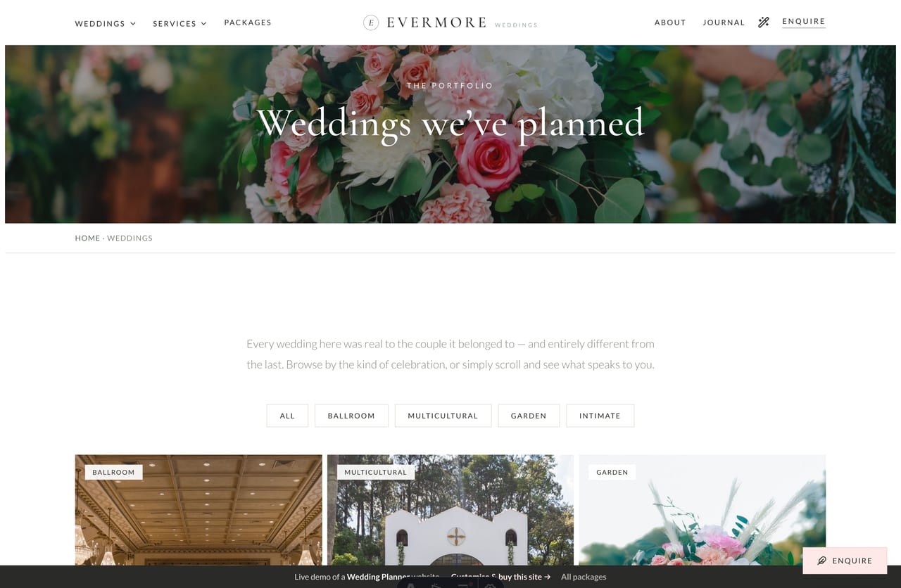 Real-weddings portfolio listing on a Singapore wedding-planner website