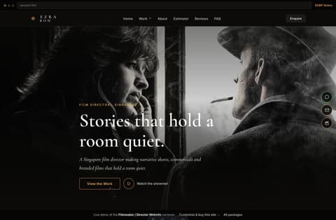 Ezra Koh film director portfolio homepage demo — full-bleed showreel hero and selected films (Singapore)