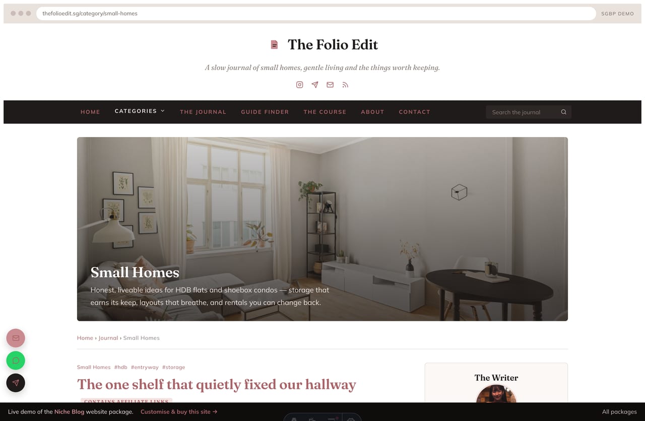 Category archive page with cover image on a Singapore niche blog website