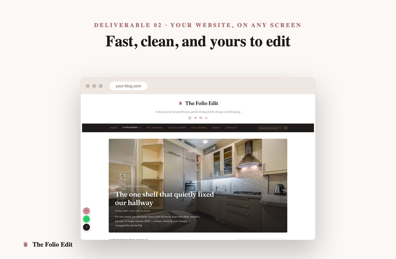 The included blog website shown in a desktop browser