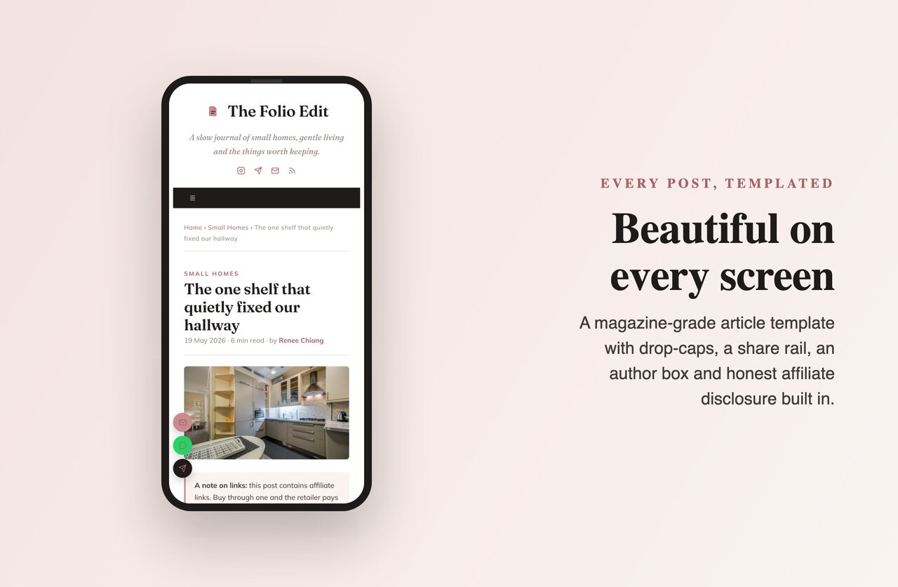 A blog article page from the included website on a phone