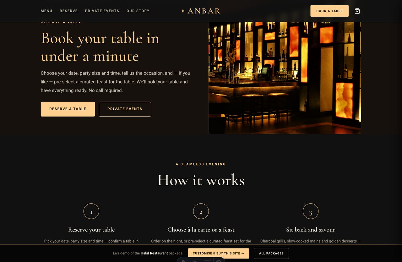 Table reservation feature band on the Anbar homepage