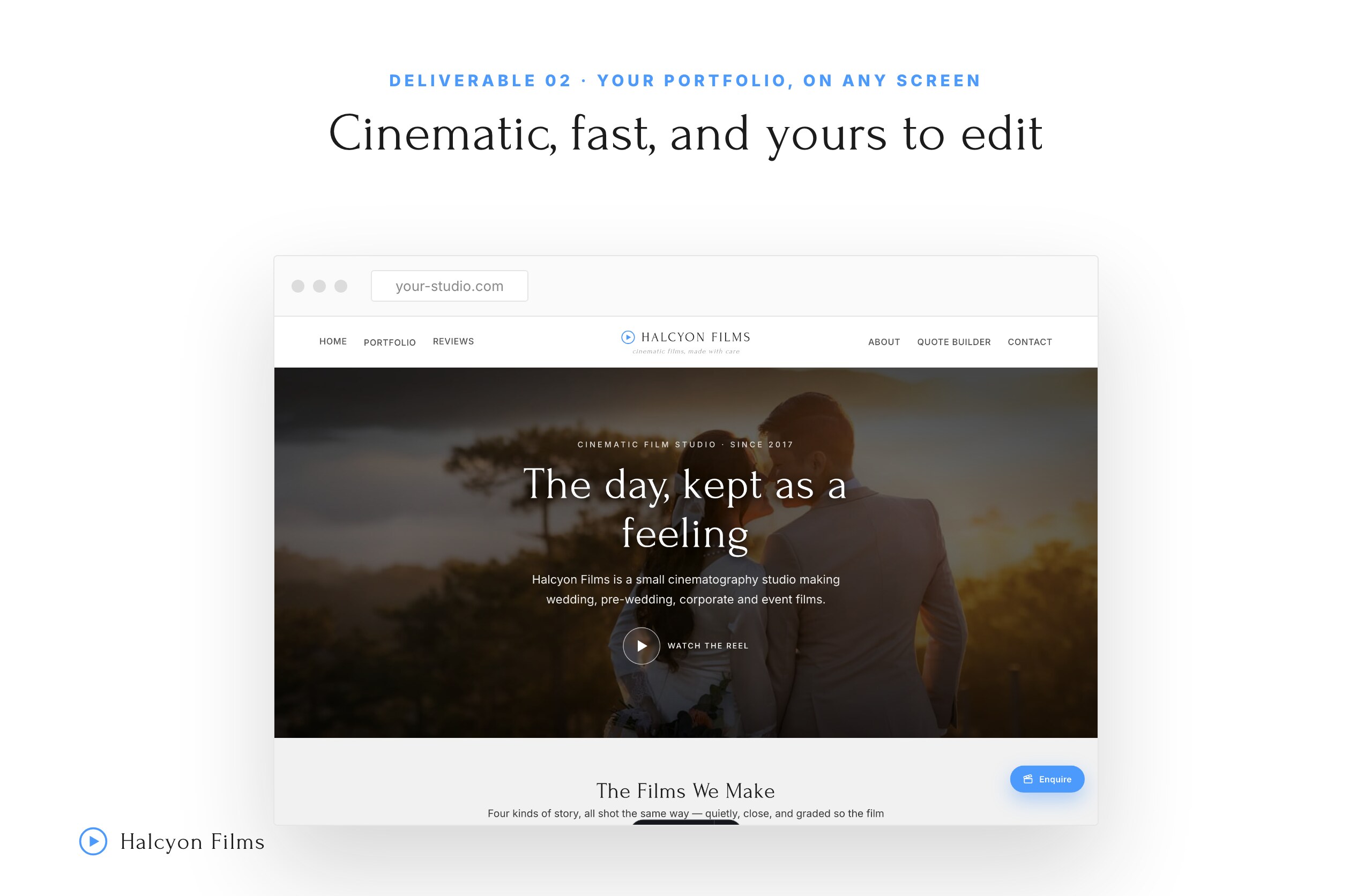The included photography portfolio website homepage shown in a desktop browser