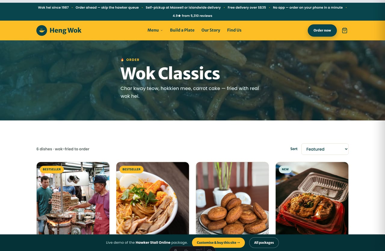 Wok classics category page with sorting on the Singapore hawker demo