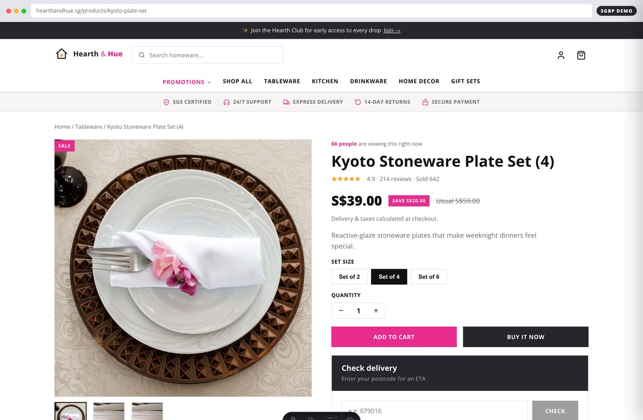 Slide-out cart drawer with a free delivery progress bar on the dropshipping store