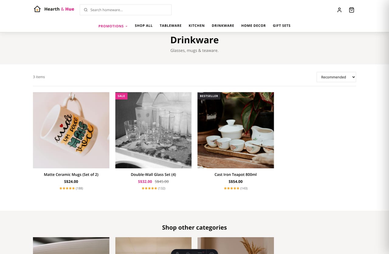 Collection page with product filtering on the dropshipping store demo