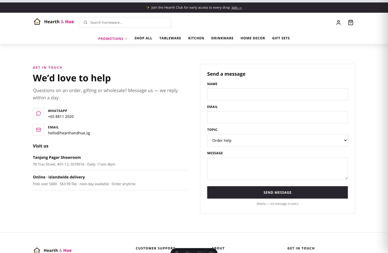 Contact and store-location page on the dropshipping store demo