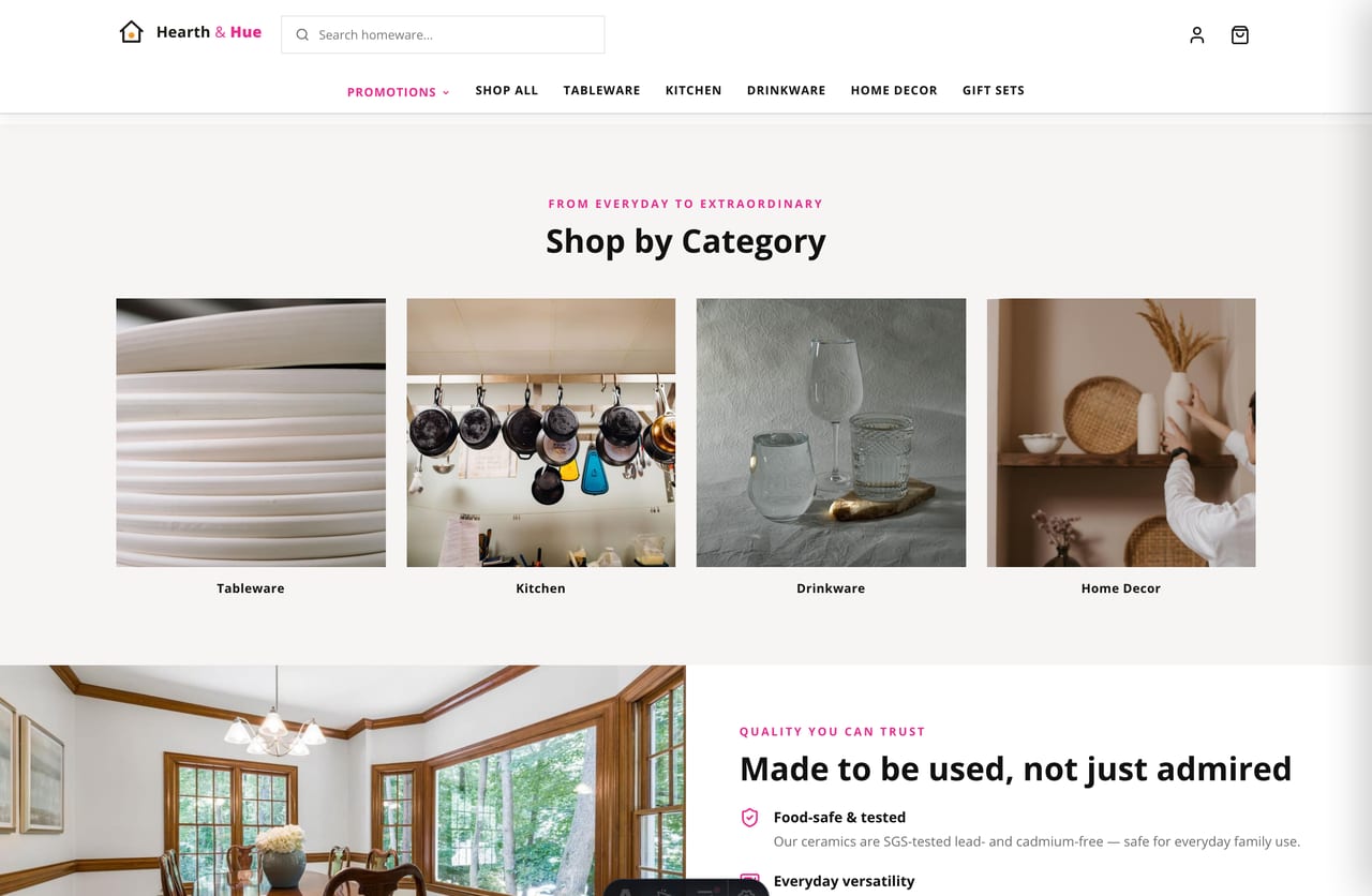 Shop-by-category tiles on a Singapore dropshipping homeware store
