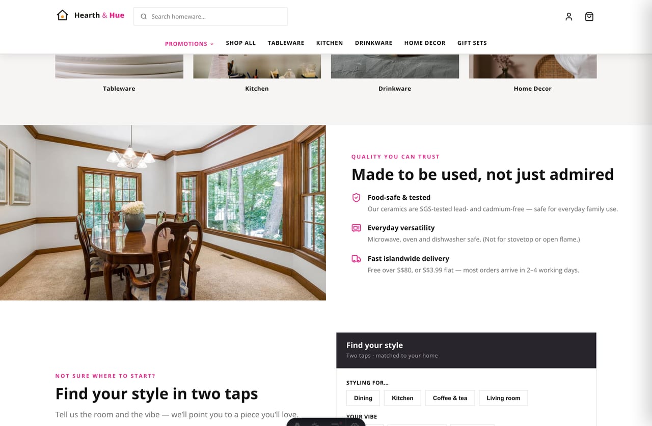 Trust and quality assurance section on the dropshipping store homepage