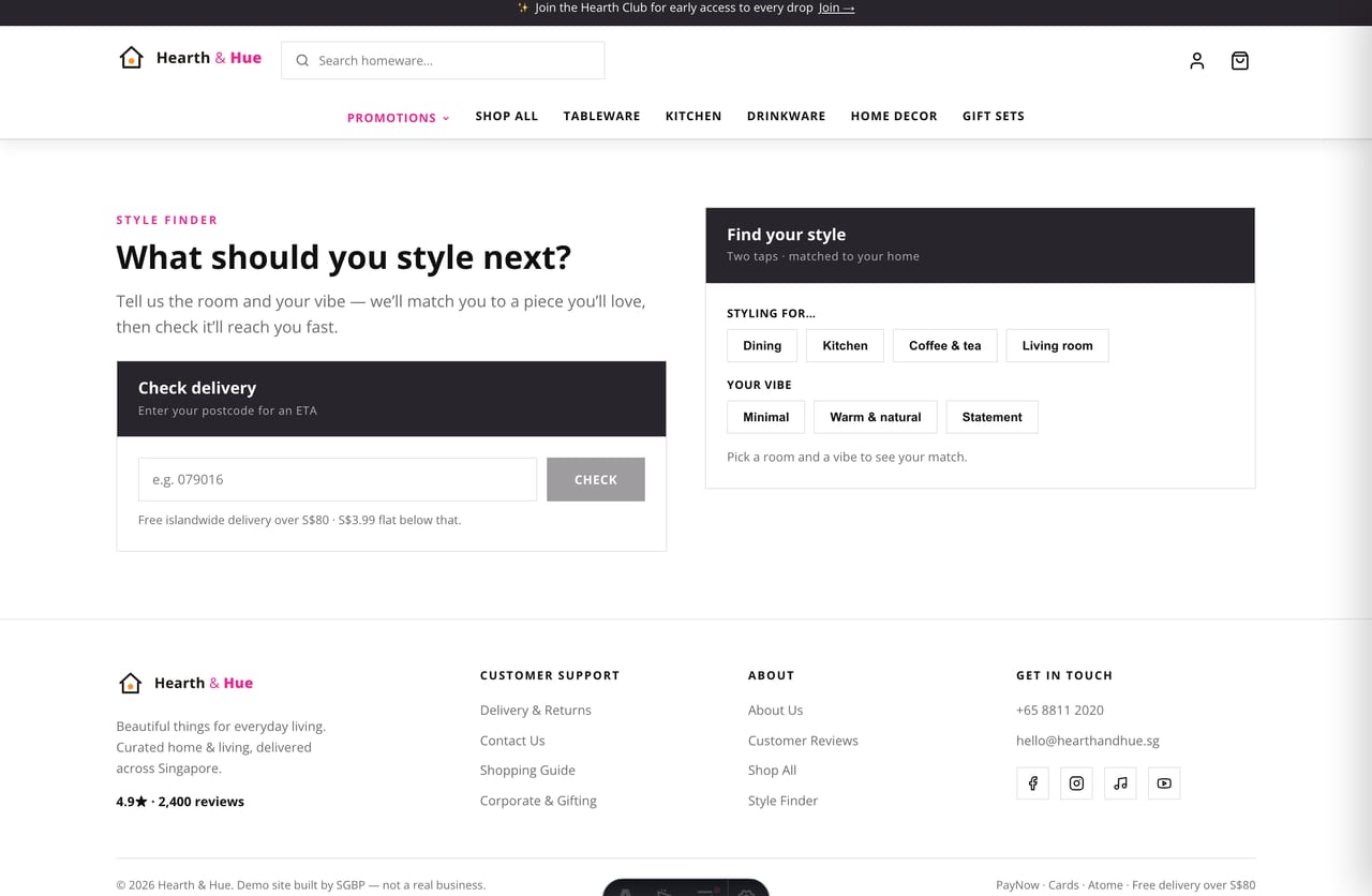 Interactive style finder quiz on the Hearth & Hue dropshipping store