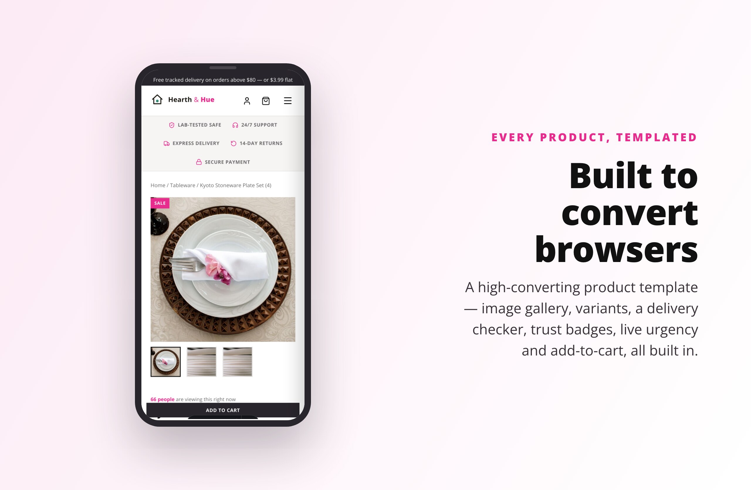 A product detail page from the included store shown on a phone