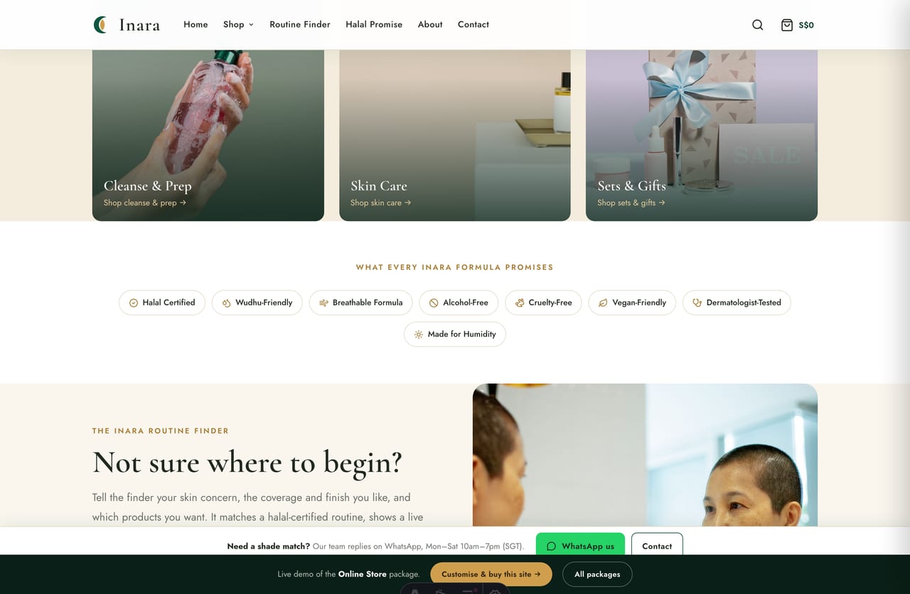 Halal certified, wudhu-friendly and breathable claim pills on a Singapore halal cosmetics homepage