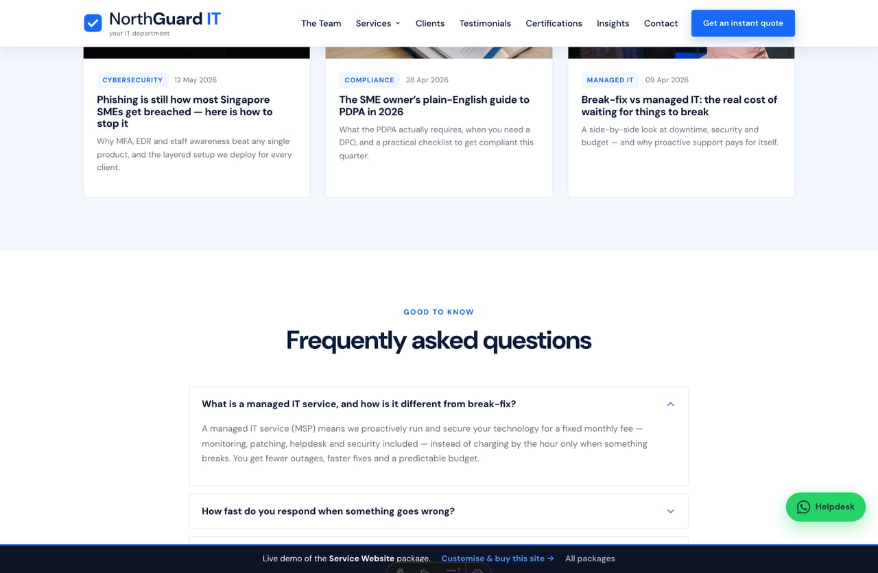 News and insights blog cards on a Singapore IT and cybersecurity company website