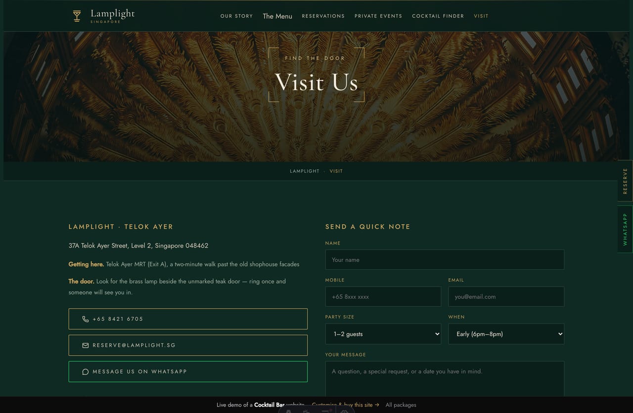 Visit page on the Lamplight demo — how to find the door, hours, contacts and a PDPA-aware enquiry form