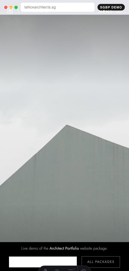 Mobile view of the Lattice Architects portfolio with a full-bleed photo hero