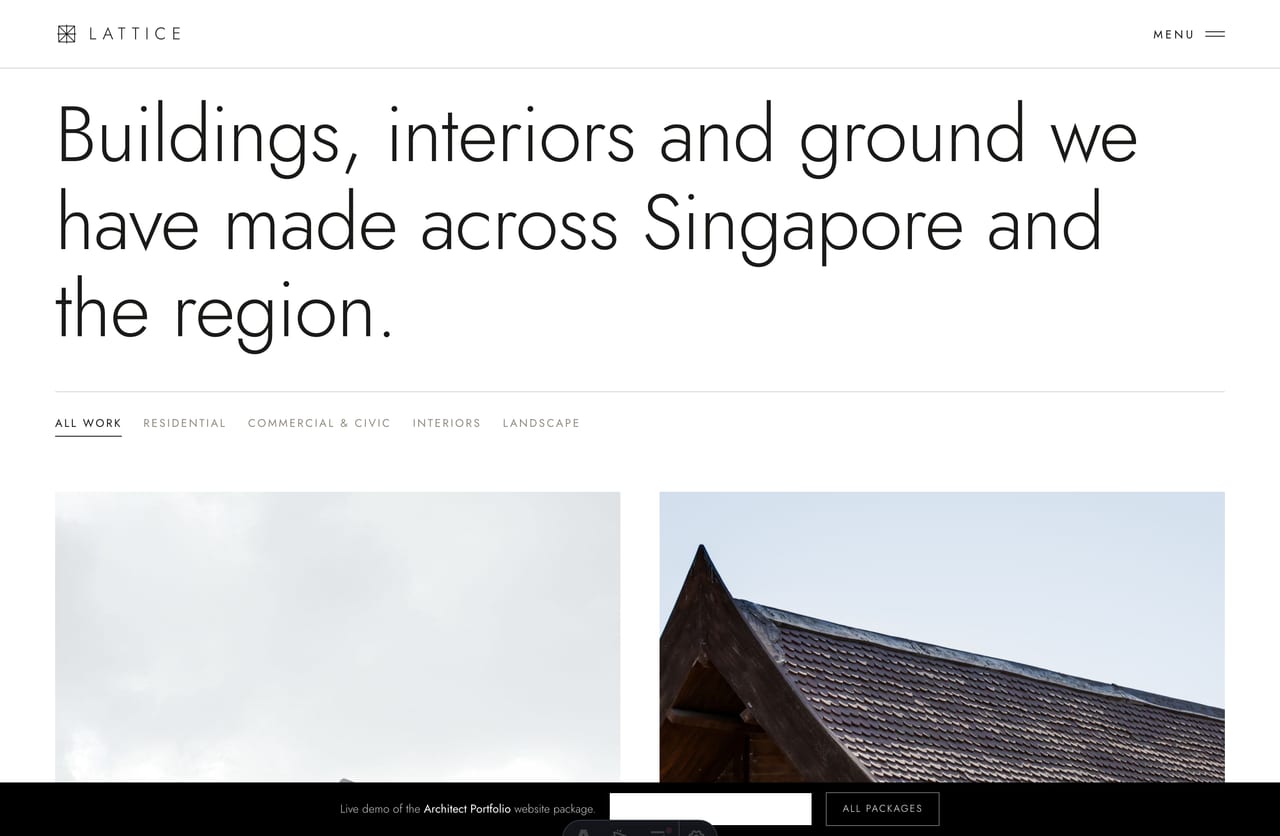 Filterable project listing grid on a Singapore architecture practice website