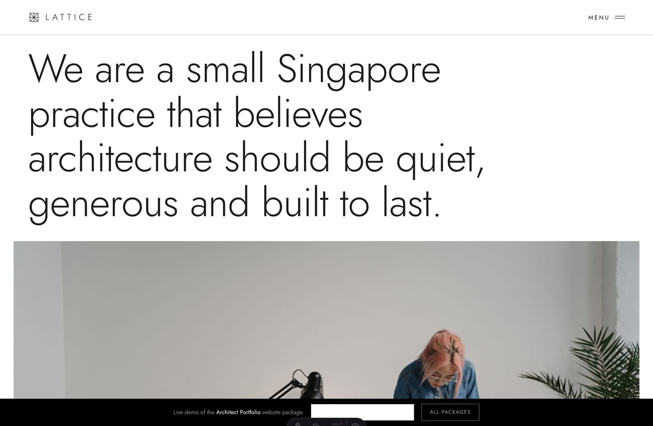 Studio / about page with practice story, principles and people on an architect website
