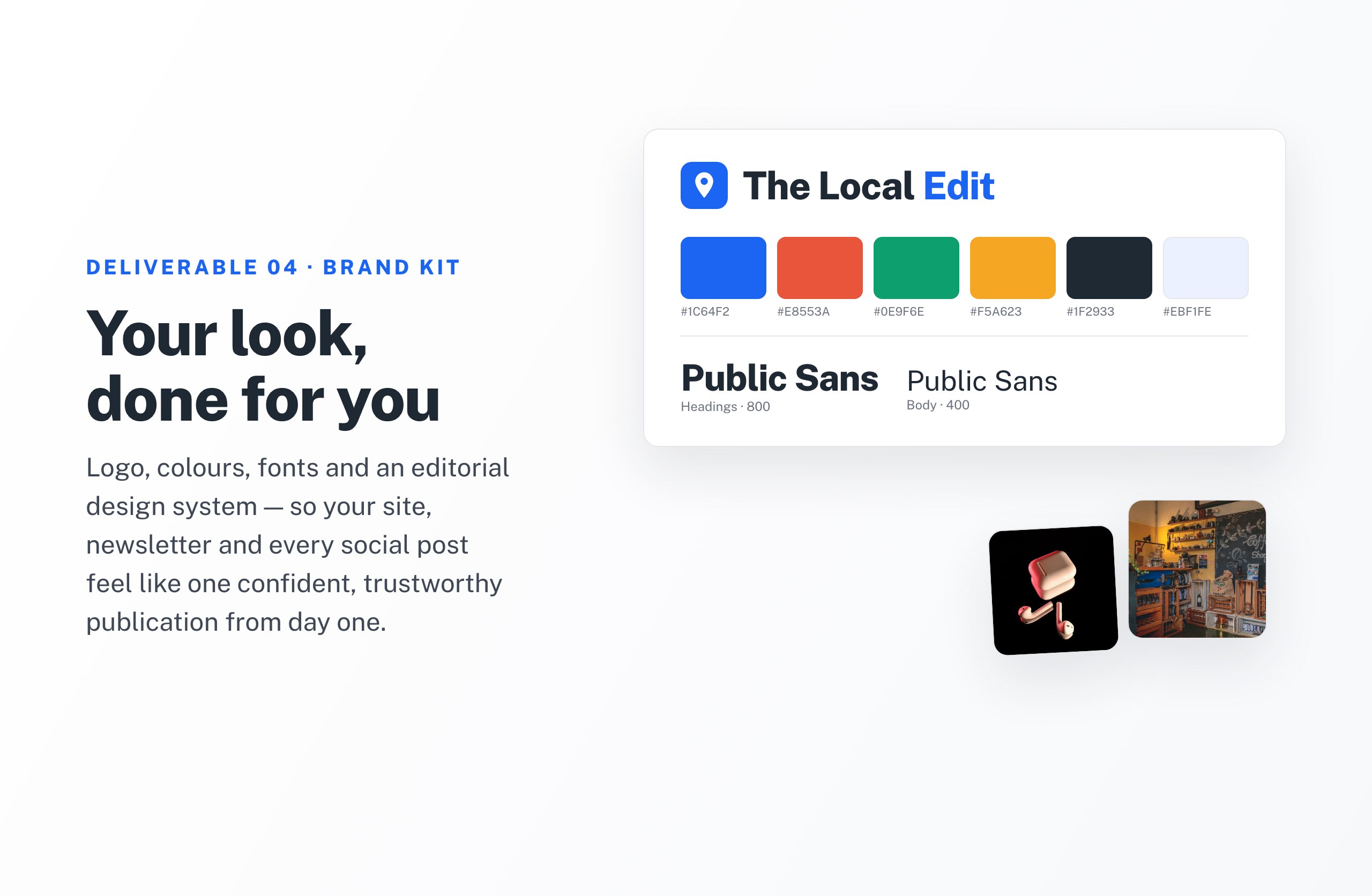 The Brand Kit included in the kit — logo, colours, fonts and social images