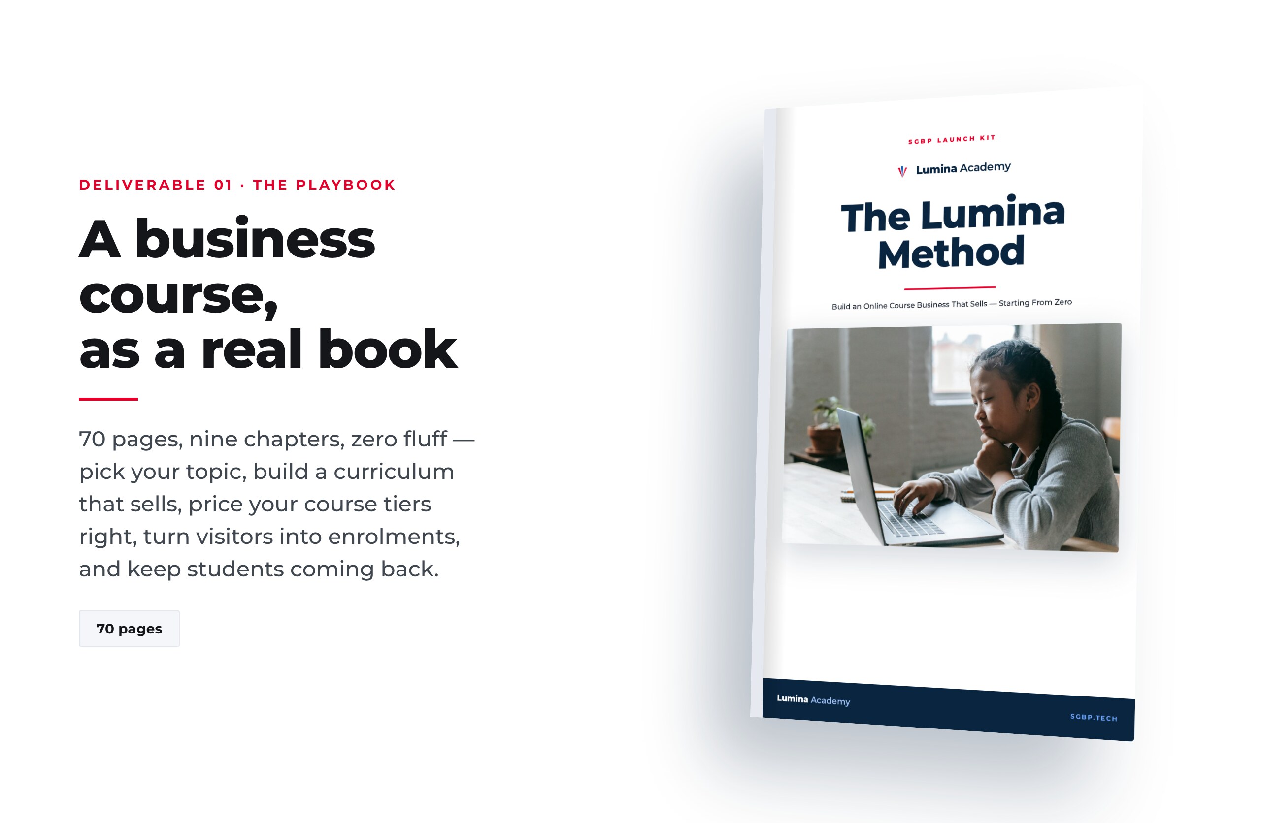 The Lumina Method playbook shown as a printed book
