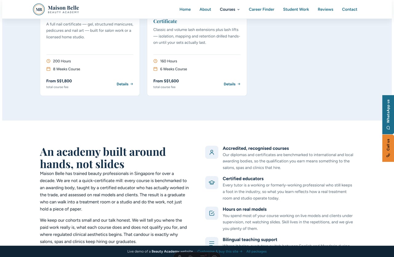 The educators section on the Maison Belle demo — certified-tutor profiles with photos, roles and bios
