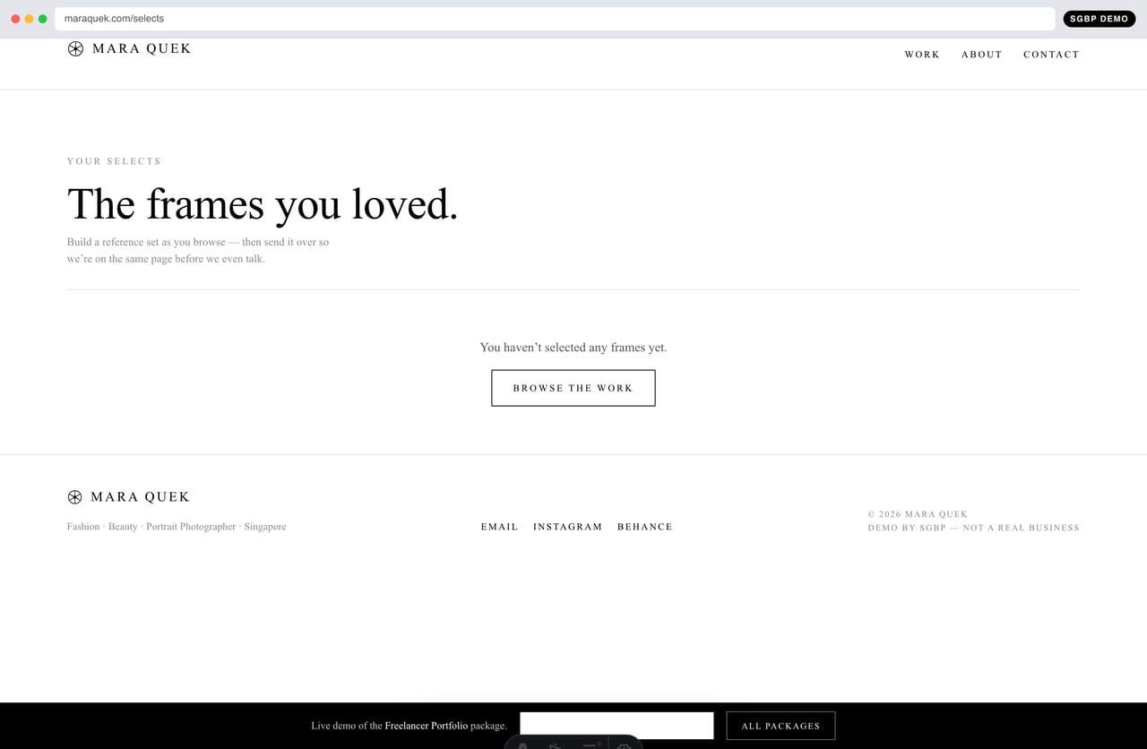Selects contact-sheet of favourited images on a photographer portfolio site