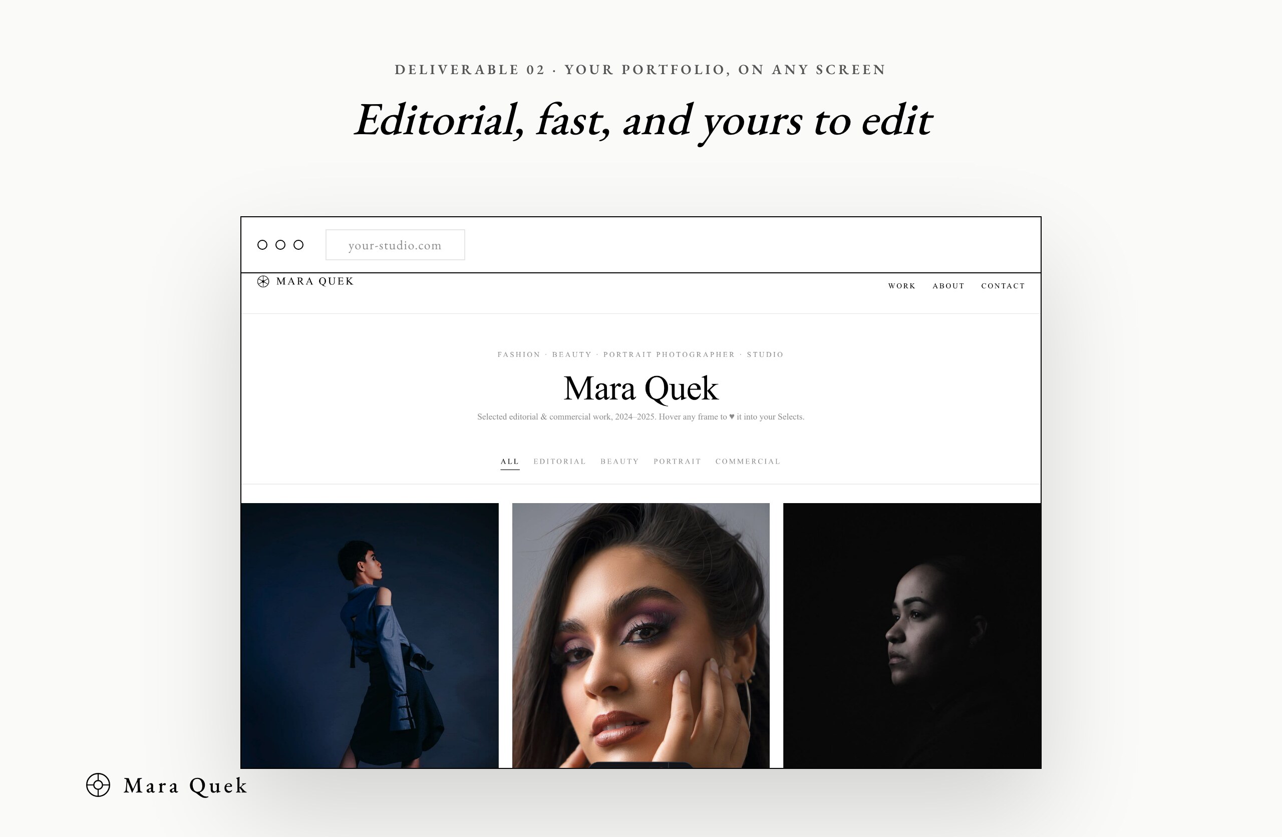 The included freelance portfolio website homepage shown in a desktop browser