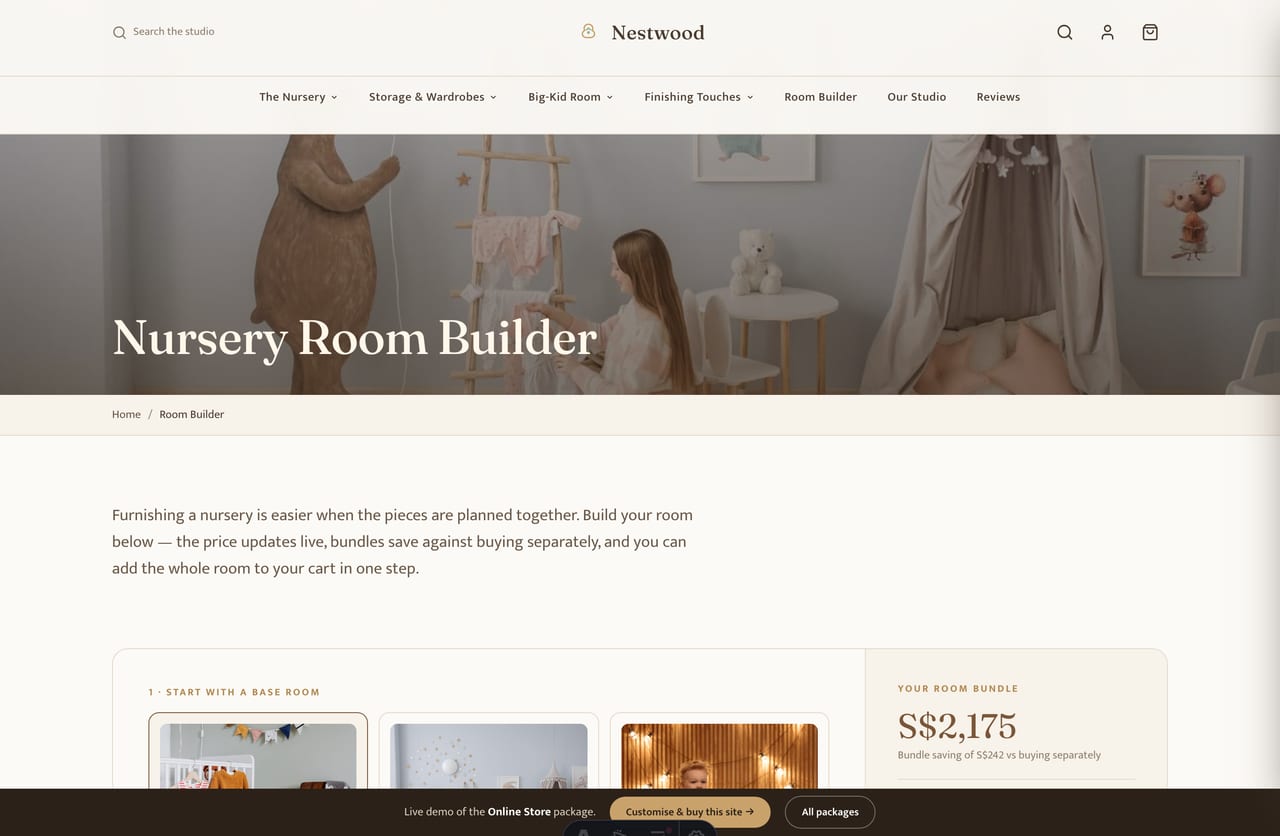 Interactive Nursery Room Builder tool on the Nestwood Singapore furniture store