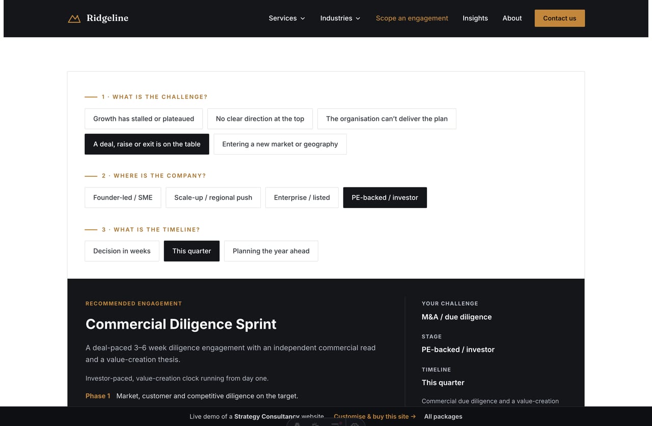 Engagement Scoping Tool recommending an engagement model and phasing