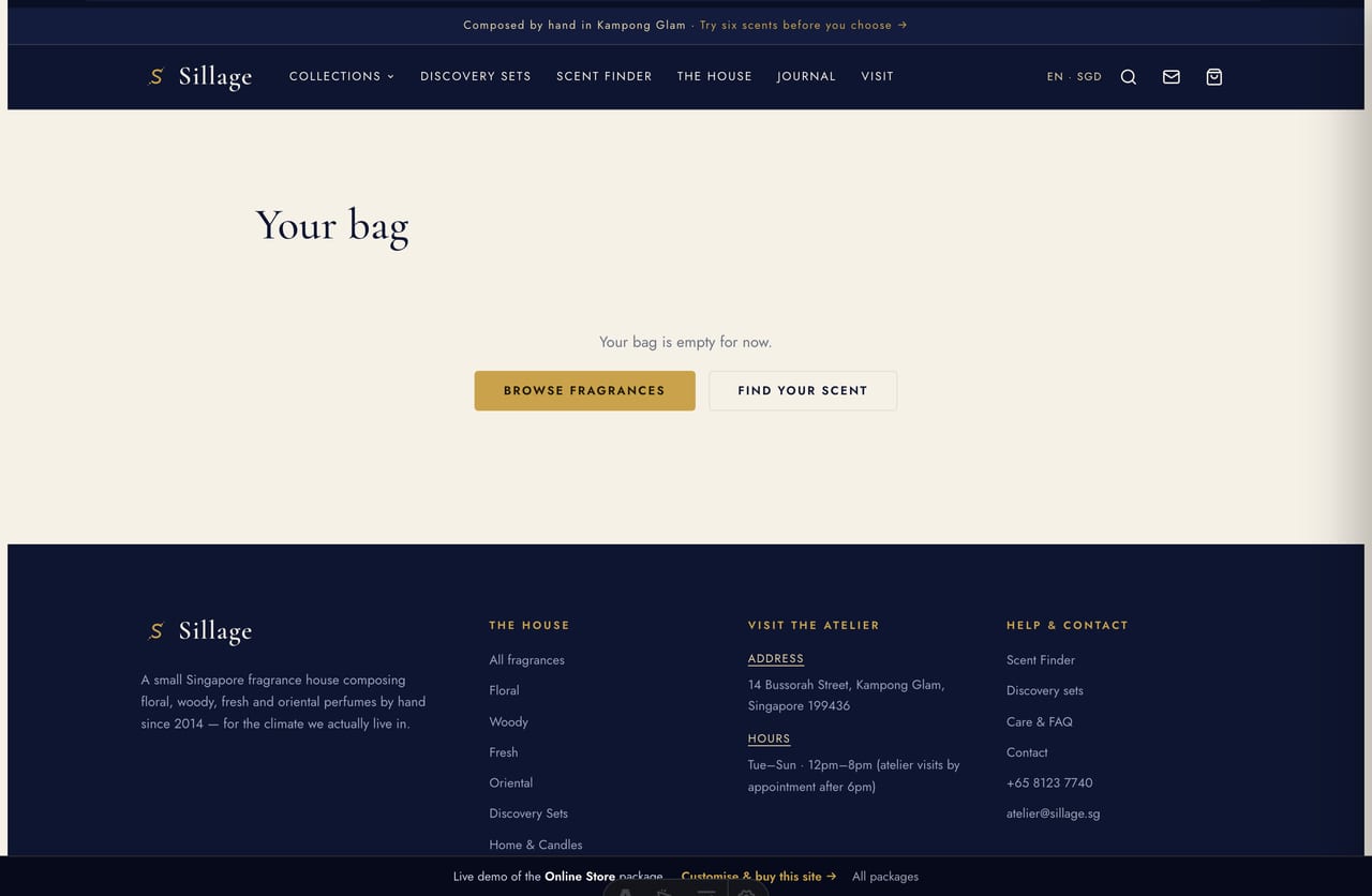 Slide-out bag with a free-islandwide-delivery progress bar on the Singapore fragrance store