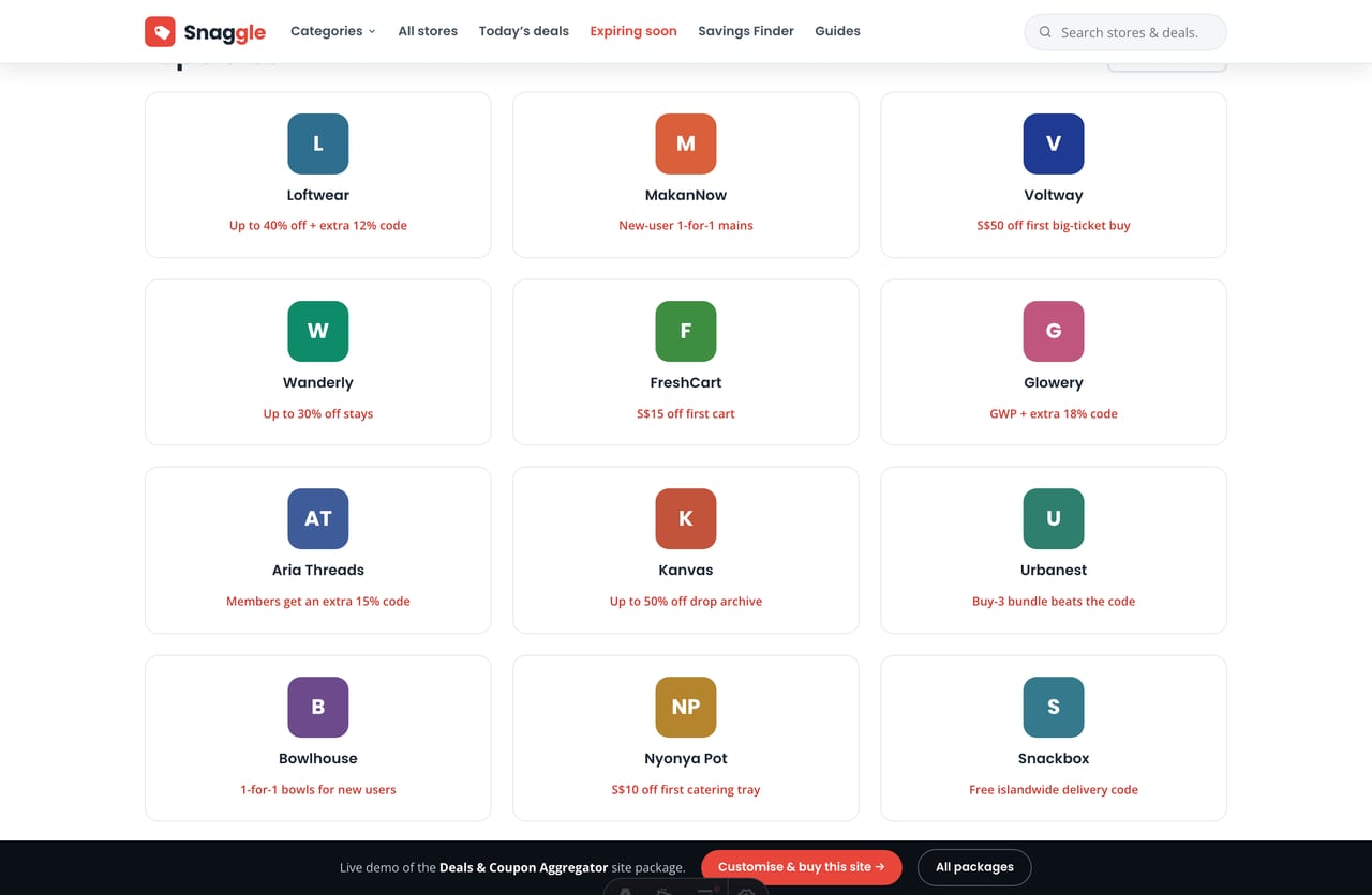 Top stores logo grid showing each store’s best live saving