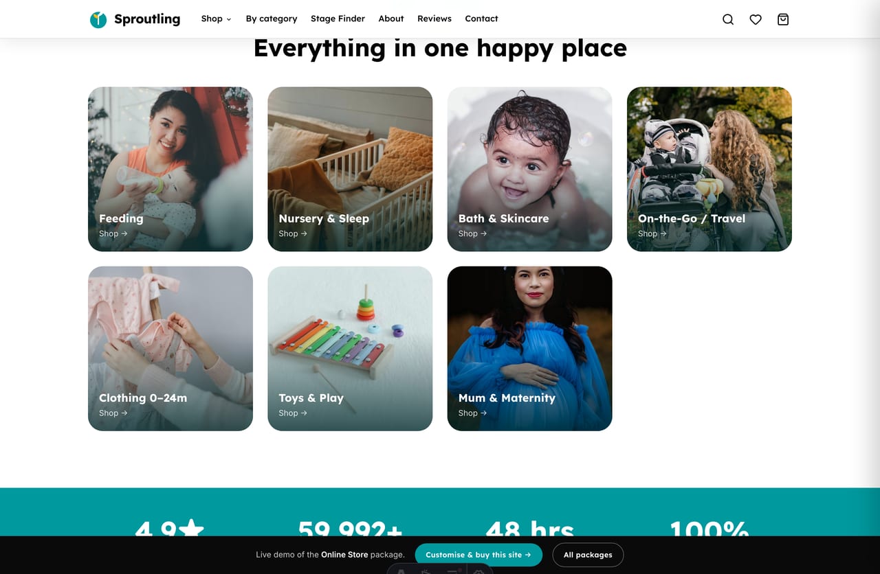 Bestseller baby products carousel on the Sproutling baby essentials store